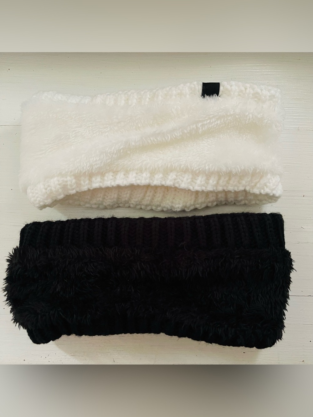 Cable Knit Headbands — White & Black Pearl-Embellished - Picture 2 of 2